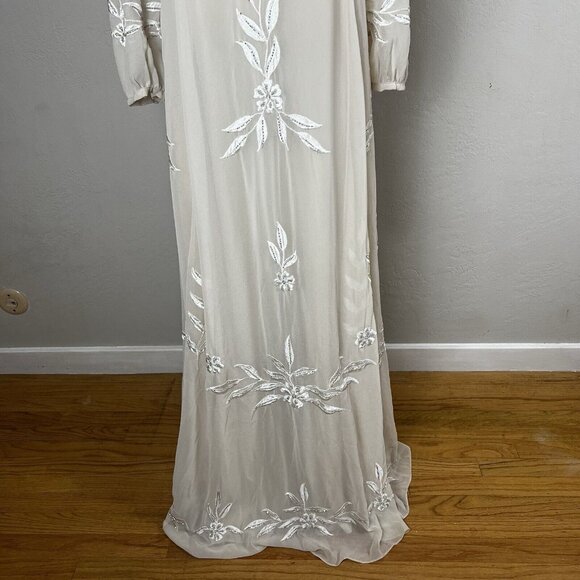 Anthropologie BHLDN Belize Embroidered A-Line Long-Sleeve V-Neck Gown Size 18 - Picture 3 of 16